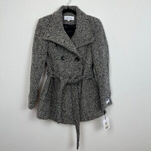 Calvin Klein Bouclé Wool Blend Belted Coat – Size 4 (P4)